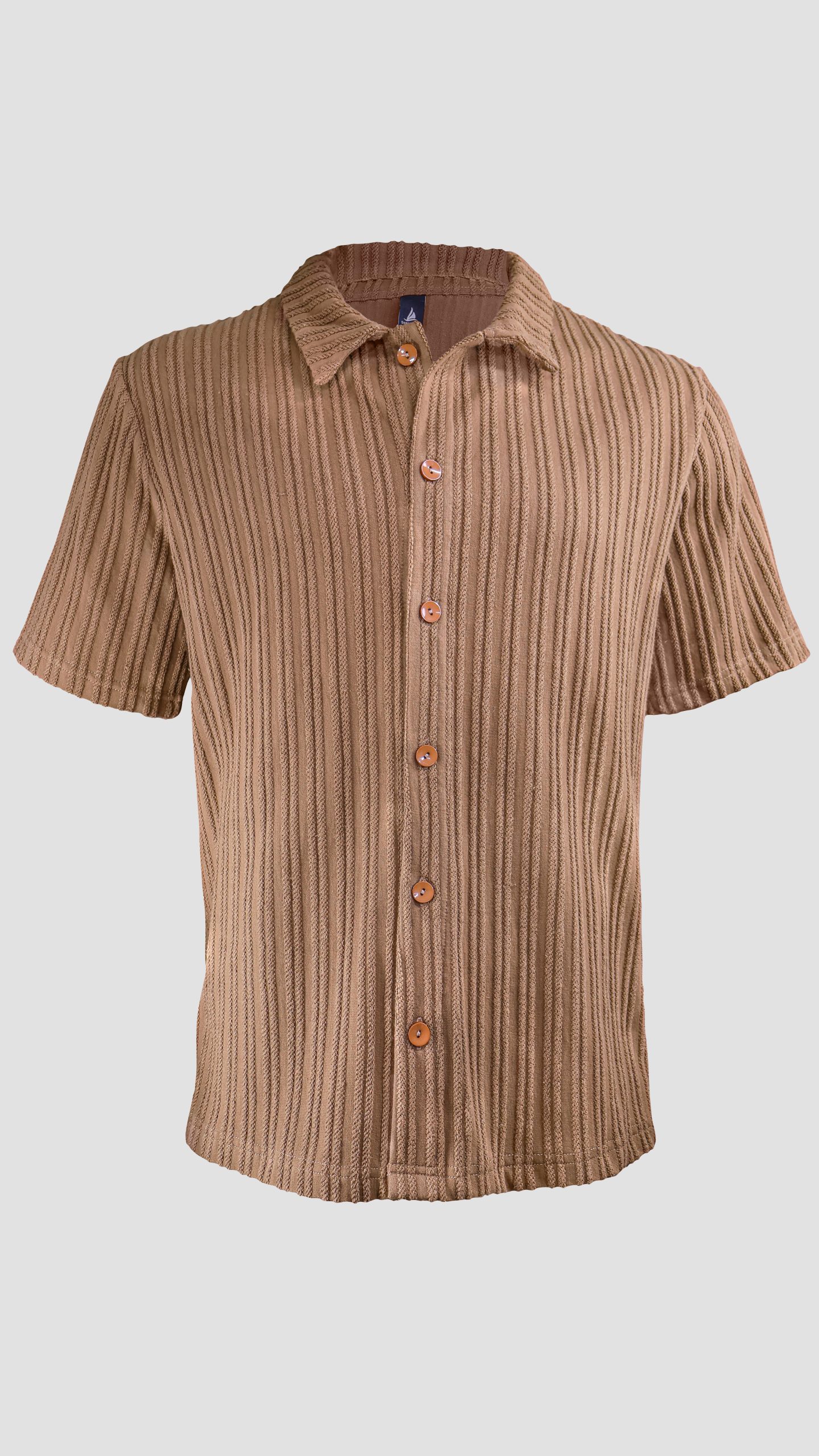 Men's striped fabric shirt and shorts set — Stone