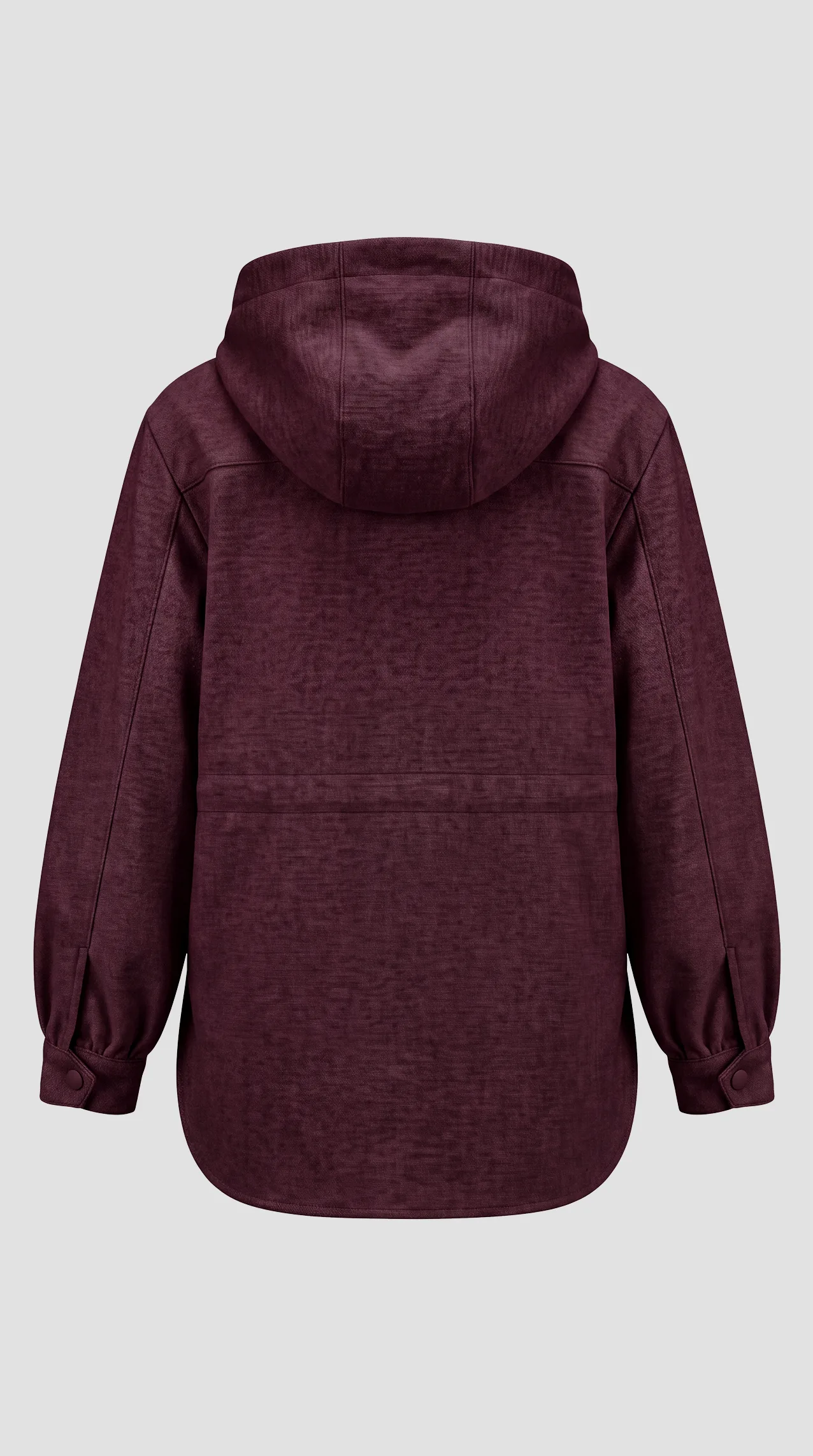 Women's soft felt casual hooded jacket with front snap buttons and pockets.