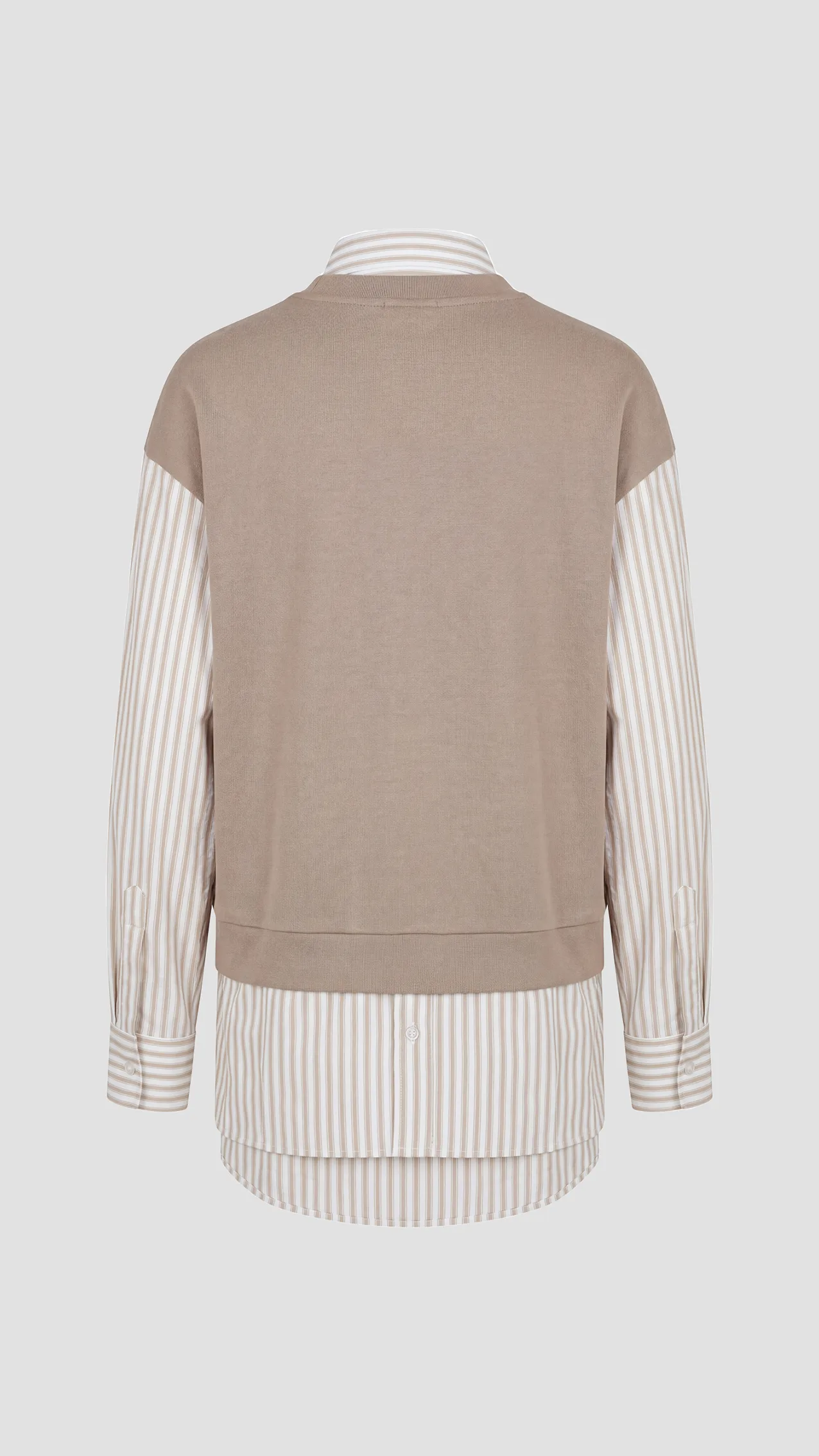 Lacoste women's set: skirt and sweater with striped sleeves.