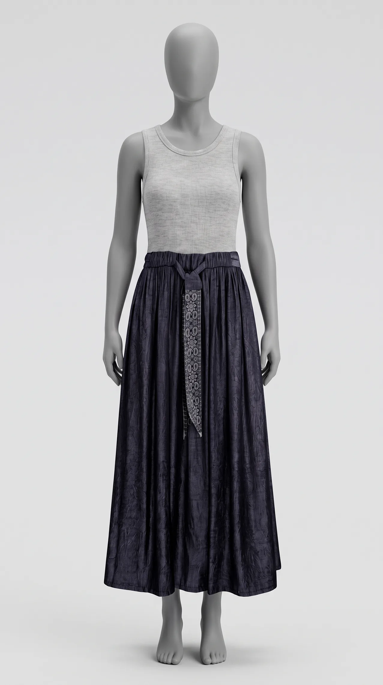 Women's dress featuring a Tencel blend and a printed, tie-waist sash. — Black
