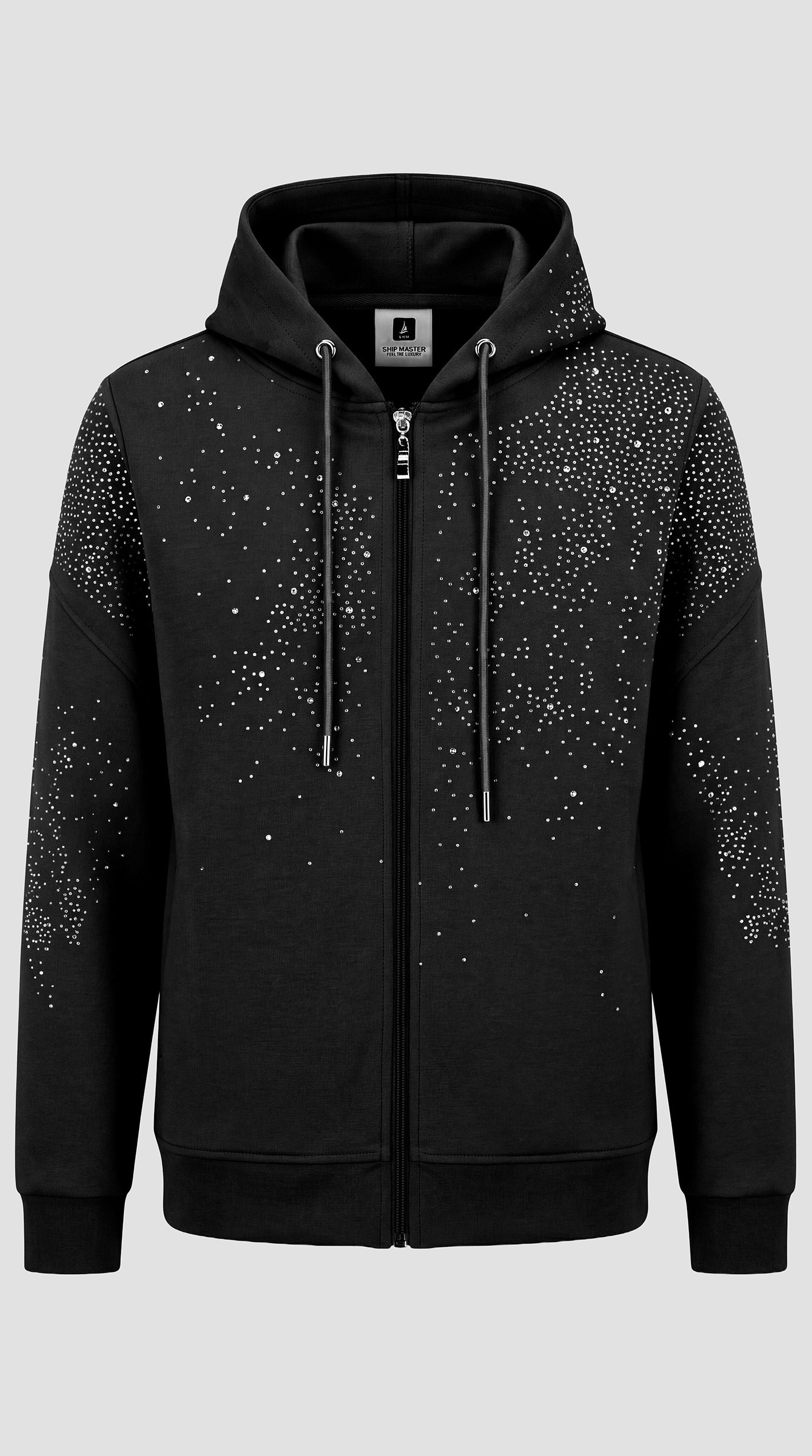 Women's interlock pajama with rhinestone embellishment. — Black
