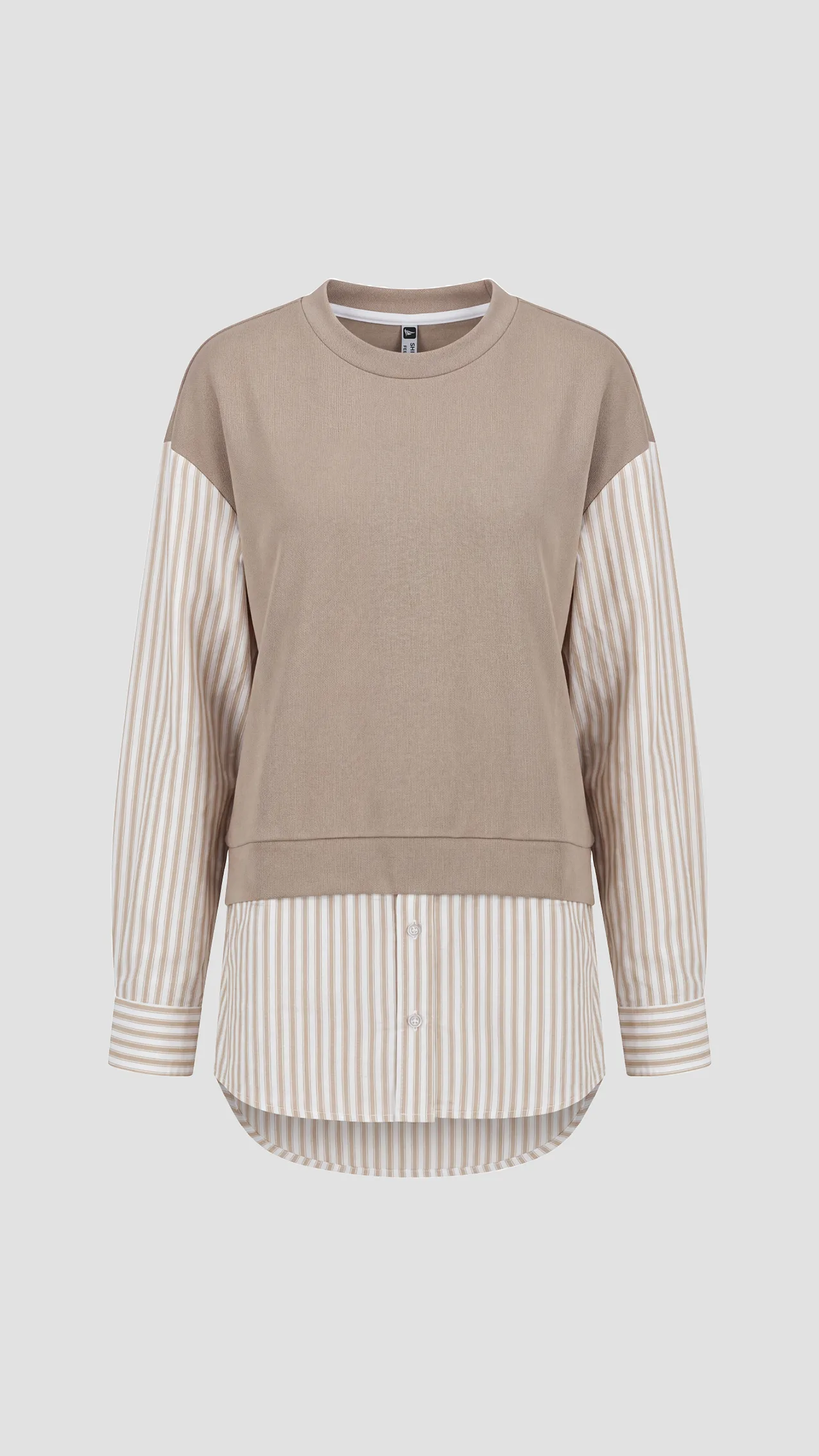 Lacoste women's set: skirt and sweater with striped sleeves.