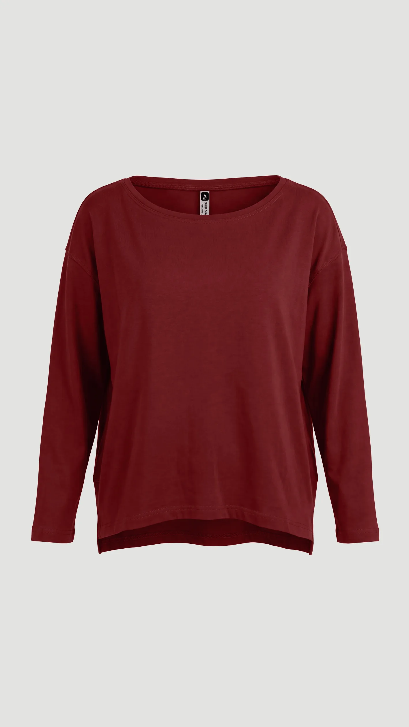 Women's wide-neck top in full-Lycra single jersey fabric, featuring horizontal seams. — بوردو
