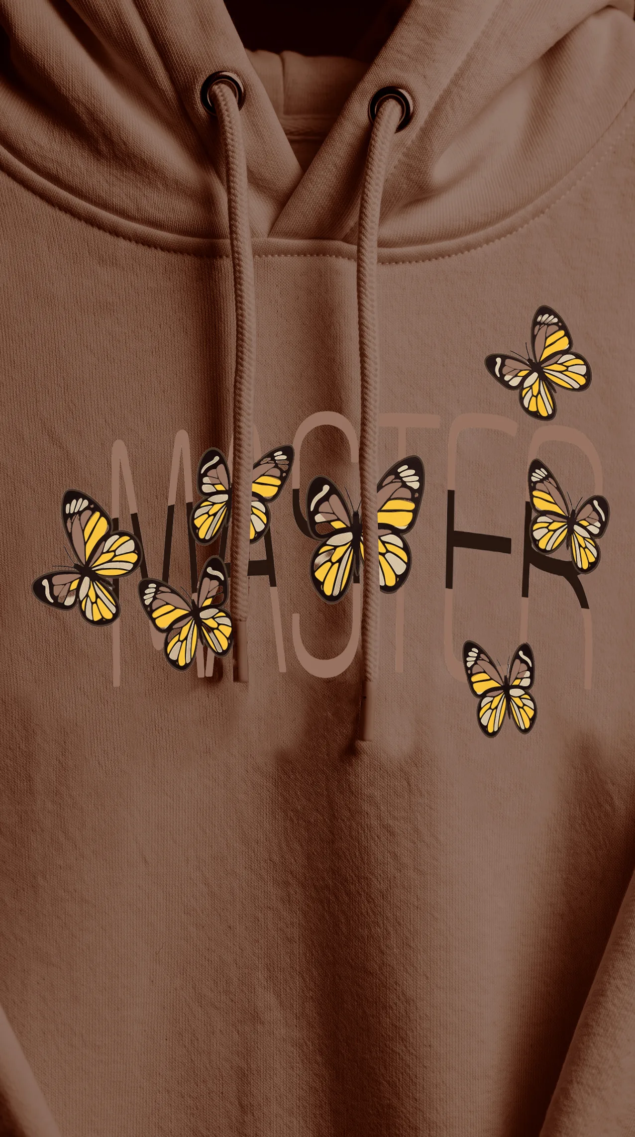 Women's fleece hoodie with a hand-printed "MASTER Fly" design on the chest.