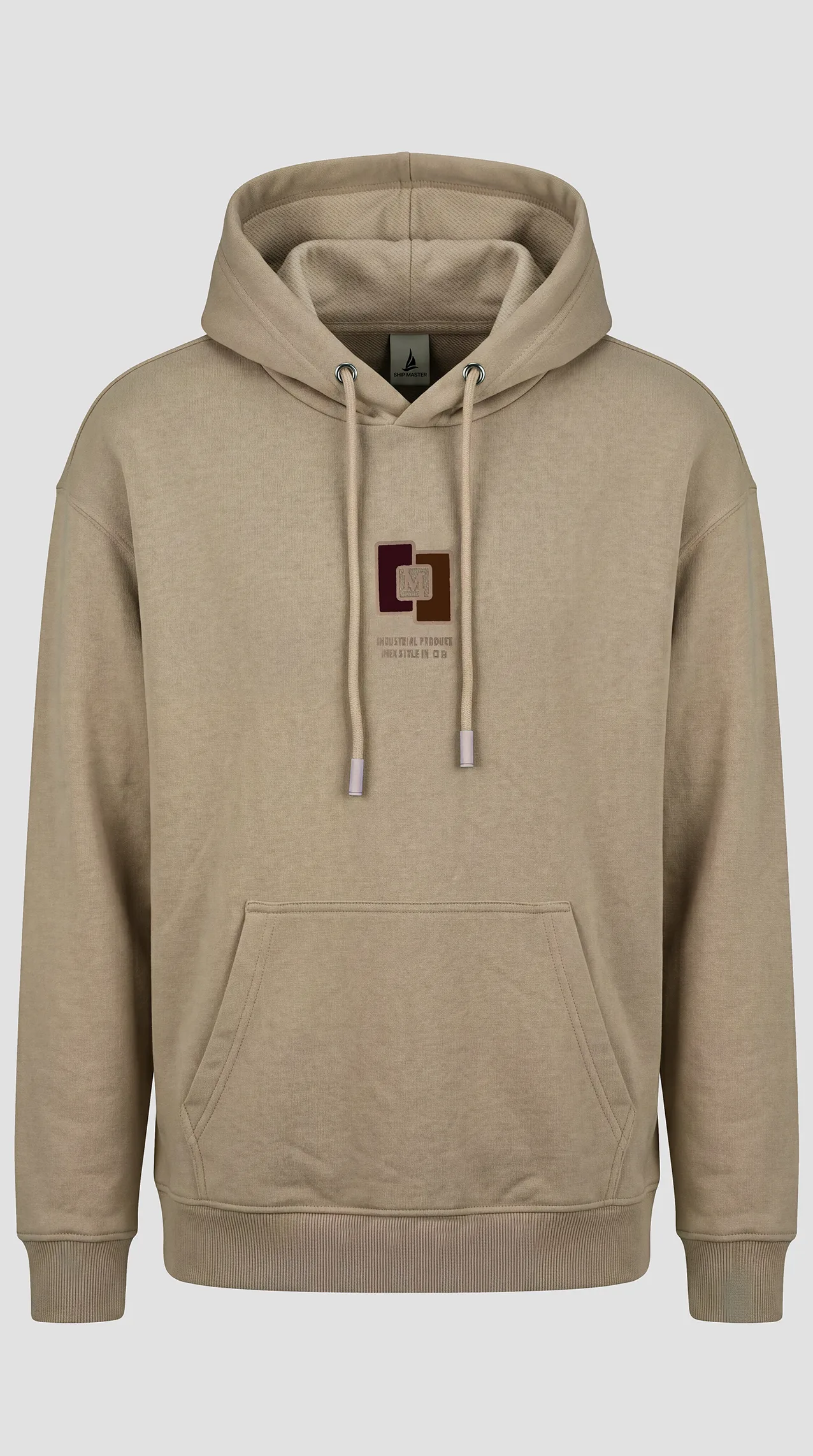 Men's fleece hoodie with a hand-printed design on the chest (M-SQ) — Stone