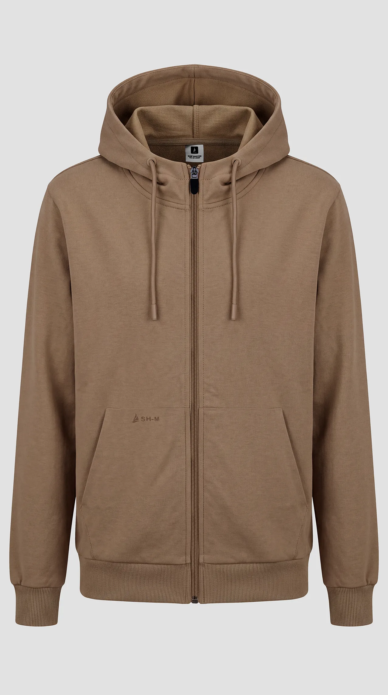 Men's polyester Toflis hoodie with a front zipper and hand-drawn print. — Stone